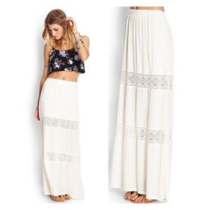 NWT Forever 21 Cream Crochet Trimmed Maxi Skirt NWT